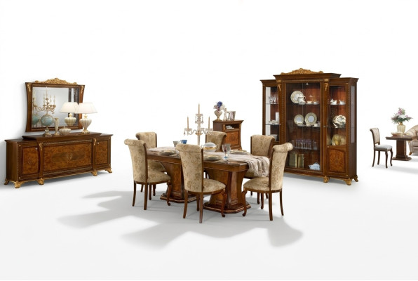 Suite Salle à manger Vitrine Table 6x Chaise Commode Miroir Baroque nouveau 10 pièces.