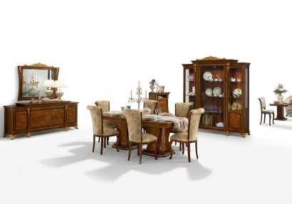 Suite Salle à manger Vitrine Table 6x Chaise Commode Miroir Baroque nouveau 10 pièces.