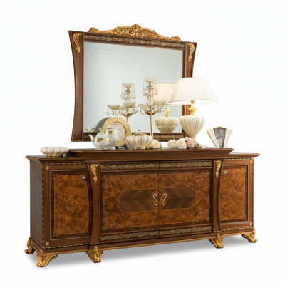Ensemble de commodes de meubles italiens en 2 pièces. Commode avec miroir en bois massif Buffet.