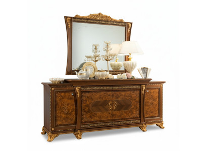 Ensemble de commodes de meubles italiens en 2 pièces. Commode avec miroir en bois massif Buffet.