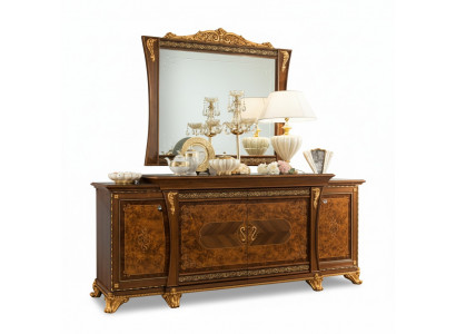 Ensemble de commodes de meubles italiens en 2 pièces. Commode avec miroir en bois massif Buffet.
