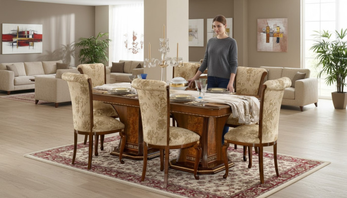 Ensemble de salle à manger comprenant 6 chaises, ensemble de salle à manger de style antique avec table de 7 pièces. Nouveau