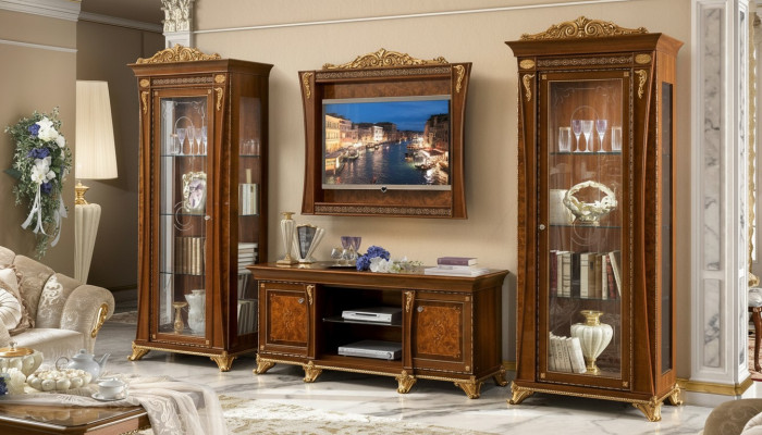Ensemble de 4 pièces pour le salon - meuble TV, 2 vitrines, cadre en bois - groupe de luxe Suite Italie