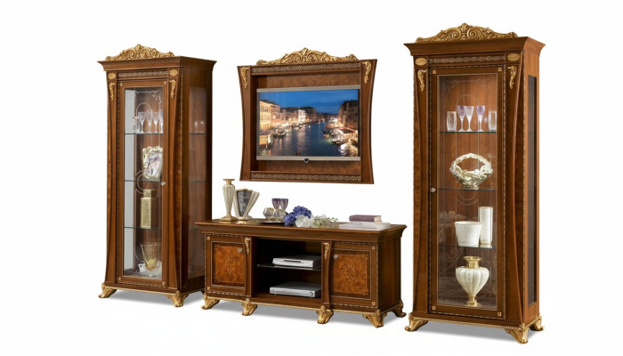 Ensemble de 4 pièces pour le salon - meuble TV, 2 vitrines, cadre en bois - groupe de luxe Suite Italie