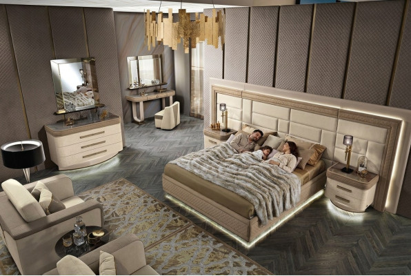 Conception Luxe Chambre à coucher Lit 2x Tables de chevet Commode Suite Lits Ensemble de 8 pièces