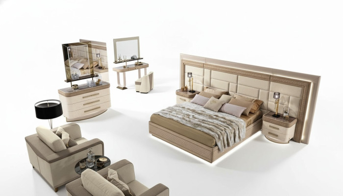Conception Luxe Chambre à coucher Lit 2x Tables de chevet Commode Suite Lits Ensemble de 8 pièces