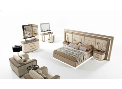 Conception Luxe Chambre à coucher Lit 2x Tables de chevet Commode Suite Lits Ensemble de 8 pièces