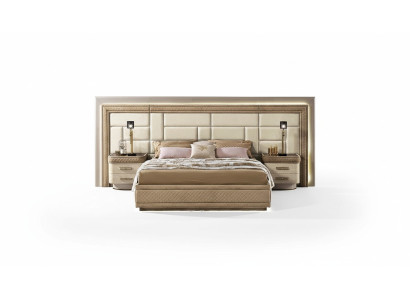 Meubles de chambre à coucher Lit Solide Beige Mobilier Italien Lit Double en Bois