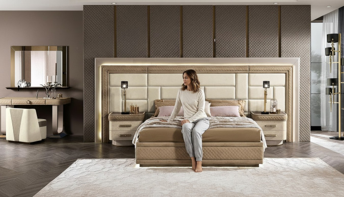 Meubles design Lits de luxe modernes Lit nouveau 2x Table de chevet 3 pcs. Ensemble de chambre