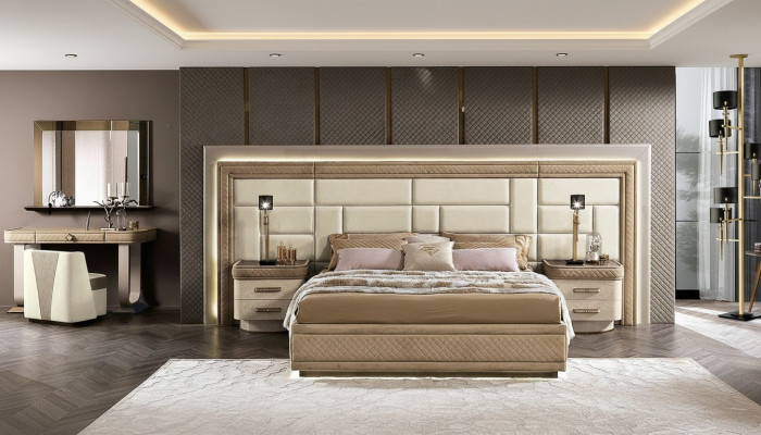 Meubles design Lits de luxe modernes Lit nouveau 2x Table de chevet 3 pcs. Ensemble de chambre