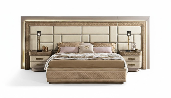 Meubles design Lits de luxe modernes Lit nouveau 2x Table de chevet 3 pcs. Ensemble de chambre