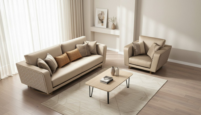 Ensemble de canapé 3 + 1 places Design Canapés Rembourrés Canapés en Cuir Détente Moderne Nouveau