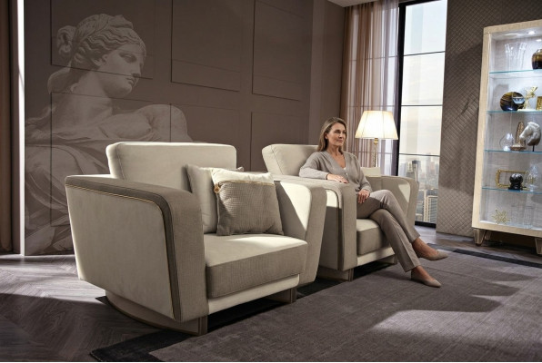 Design Lounge Club Relax Sessel Stuhl Polsterung Fernseher Leder Textil Holz Stoff