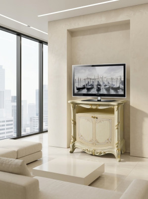 meuble TV de téléviseur Design de salon Étagère Bois Beige Étagères Bas Italie nouveau