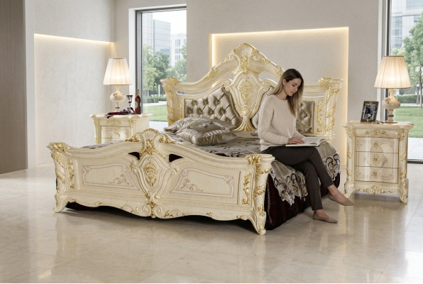 Lit double cadre de lit Design en bois Lit de luxe moderne Lits d'hôtel Lit rembourré