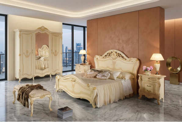 Lit En bois Ensemble de chambre à coucher Meubles  Lits de luxe modernes neufs 2x Tables de chevet 3 pièces