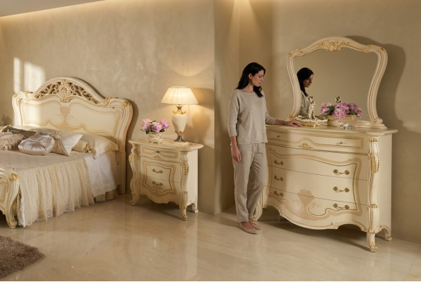 Meuble de design armoire Groupe nouveau Luxe Commode à deux tiroirs Miroir Ensemble Bois Classique