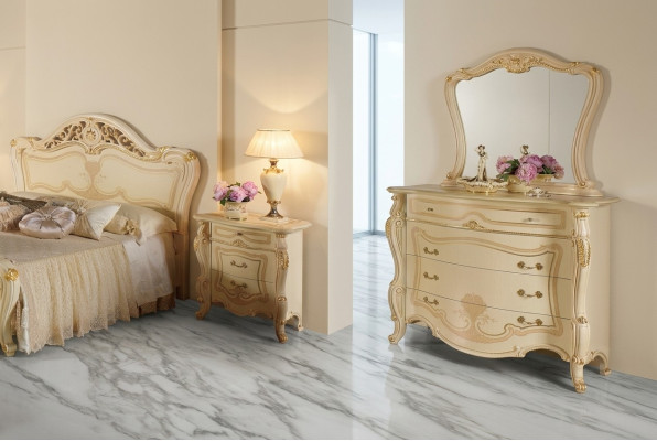 Meuble de design armoire Groupe nouveau Luxe Commode à deux tiroirs Miroir Ensemble Bois Classique