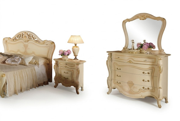 Meuble de design armoire Groupe nouveau Luxe Commode à deux tiroirs Miroir Ensemble Bois Classique