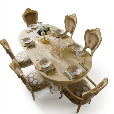 Ensemble de salle à manger en bois avec design, 2 chaises avec accoudoirs, 4 chaises, 7 pièces.