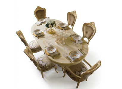 Ensemble de salle à manger en bois avec design, 2 chaises avec accoudoirs, 4 chaises, 7 pièces.