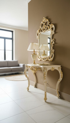 Classique miroir Coiffeuse Console Table Or Bois Meubles de chambre à coucher 2 pièces