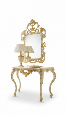 Classique miroir Coiffeuse Console Table Or Bois Meubles de chambre à coucher 2 pièces