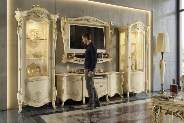 Unité murale de design Buffet 2x Armoire Meuble de télévision Cadre de télévision Buffet 4 pièces Ensemble de vitrine