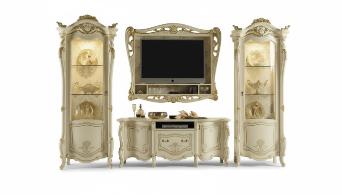 Unité murale de design Buffet 2x Armoire Meuble de télévision Cadre de télévision Buffet 4 pièces Ensemble de vitrine