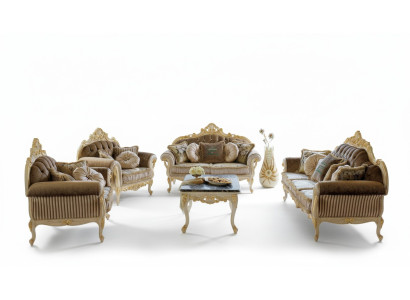 Ensemble complet : canapé 3 places + 2 places + 1 place + table basse. Canapé design en tissu, comprenant 4 pièces.