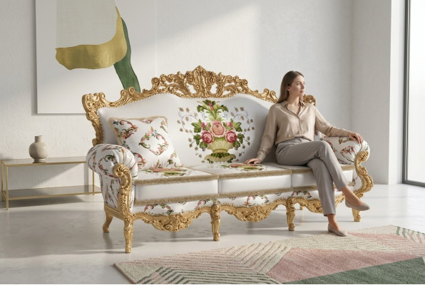 Conception classique Rembourrage Canapé de siège de luxe en velours Textile 3 places Nouveaux meubles
