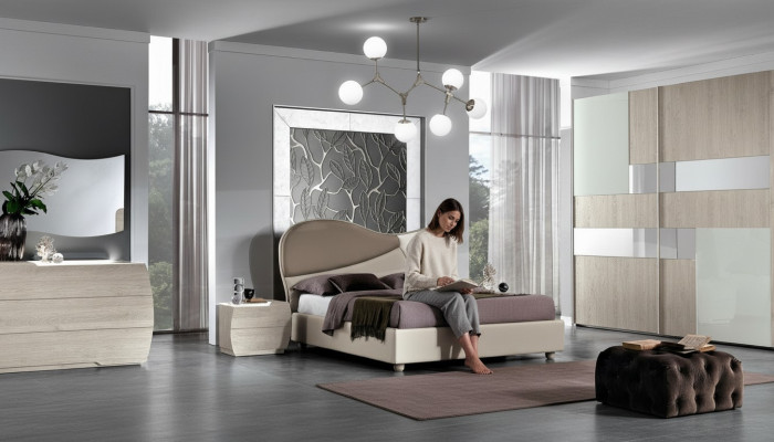 Ensemble complet de chambre à coucher Lit moderne royal Armoire Table de chevet 5 pièces