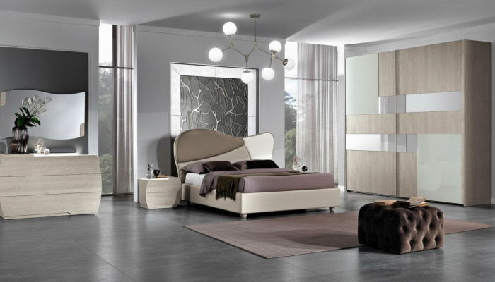 Ensemble complet de chambre à coucher Lit moderne royal Armoire Table de chevet 5 pièces