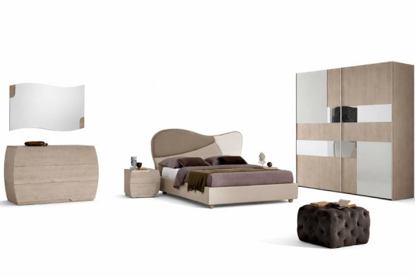 Ensemble complet de chambre à coucher Lit moderne royal Armoire Table de chevet 5 pièces