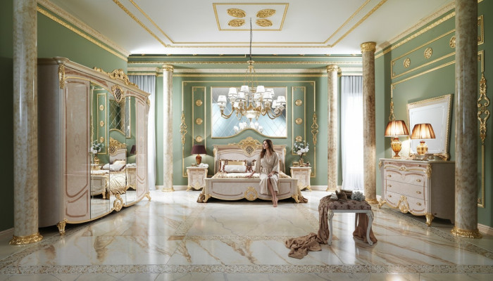 Ensemble complet de chambre à coucher Design Lit Table de chevet Commode neuf Italie 6 pièces ensembles.