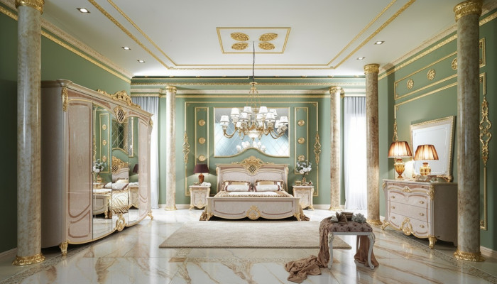 Ensemble complet de chambre à coucher Design Lit Table de chevet Commode neuf Italie 6 pièces ensembles.