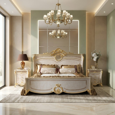 Ensemble de meubles de chambre - Lit avec deux tables de chevet dans un design moderne