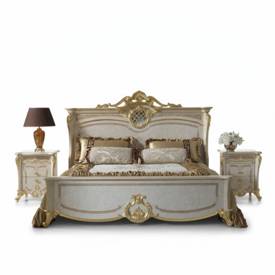 Ensemble de meubles de chambre - Lit avec deux tables de chevet dans un design moderne