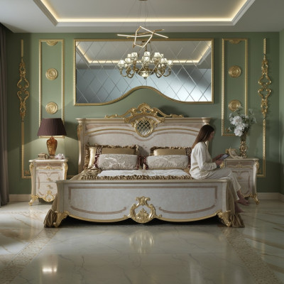Lit Chambre Lits Lit double Cadre de lit Hôtel Design Rembourrage Mobilier de luxe