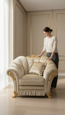 Fauteuil Chaise Rembourrage Télévision Cuir Textile Tissu Beige Design Salon Club Détente