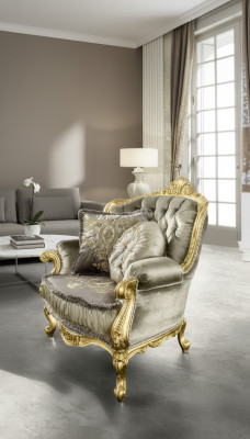 Fauteuil Relax Tissu Salon Club Rembourrage Design Canapé Sofa Luxe Or Nouveau