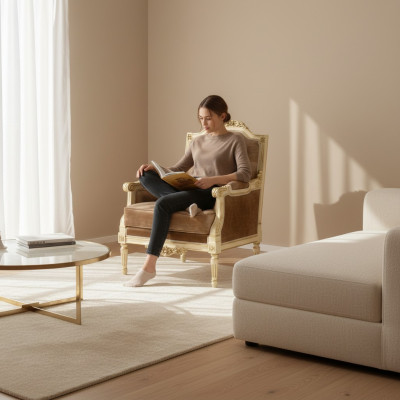 Chaise designer classique en bois avec des détails sculptés