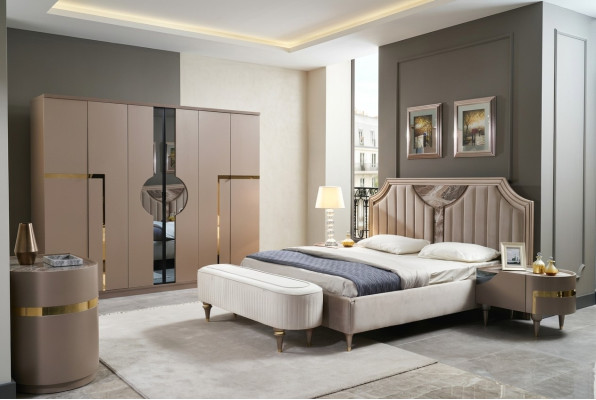 Chambre Lit Table de chevet Armoire Commode Tabouret Ensemble Ensemble 6 pièces neuf