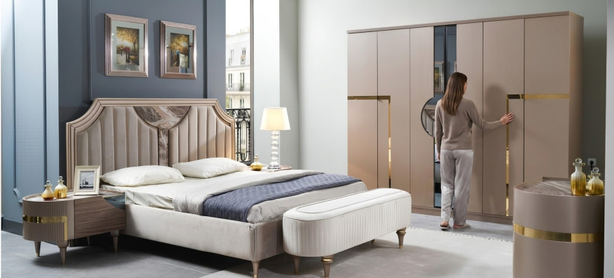Meubles modernes Lits de luxe nouveau Lit 2x Table de chevet 3 pièces Ensemble de chambre Design