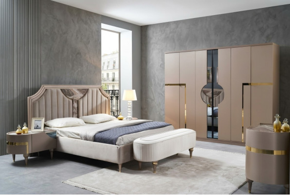 Meubles modernes Lits de luxe nouveau Lit 2x Table de chevet 3 pièces Ensemble de chambre Design