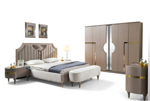 Meubles modernes Lits de luxe nouveau Lit 2x Table de chevet 3 pièces Ensemble de chambre Design