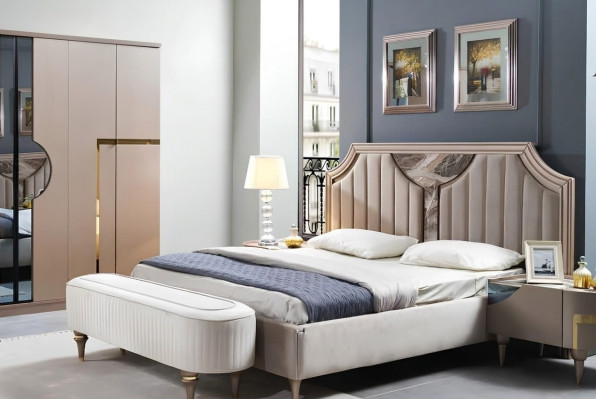 Structure de lit double en bois Cadre de lit Chambre à coucher blanc Luxueux Lit moderne Lits