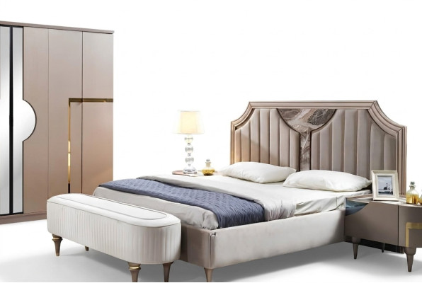 Structure de lit double en bois Cadre de lit Chambre à coucher blanc Luxueux Lit moderne Lits