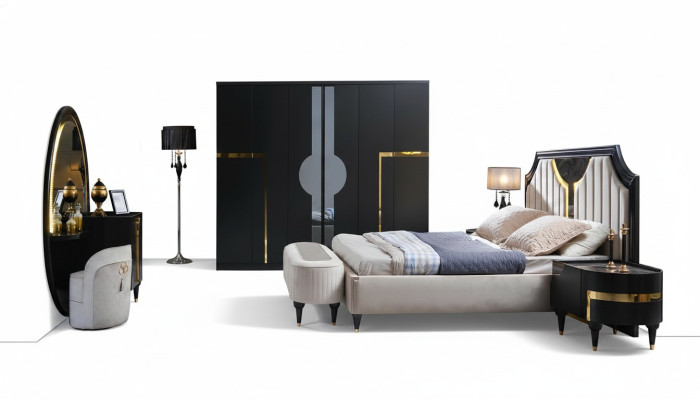Lit 2x Table de chevet 3 pièces. Ensemble complet de luxe, ensemble de chambre complet