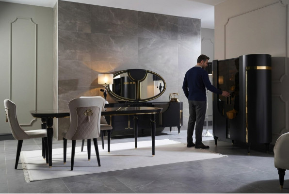 Ensemble de table de salle à manger Table à manger 4 chaises Mobilier de luxe Style chaise Groupe de meubles commode 8 pièces